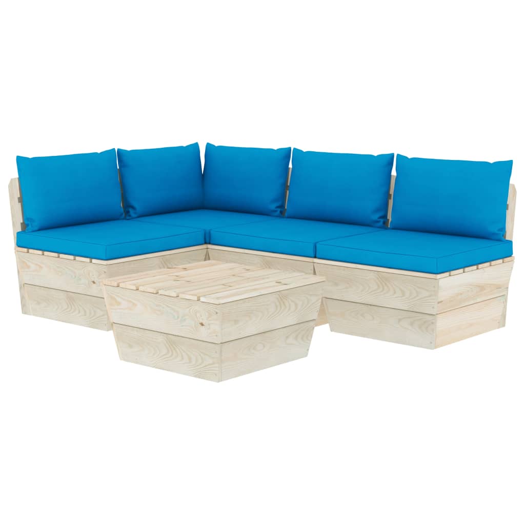 Set Divani da Giardino su Pallet 5 pz con Cuscini Legno Abete - homemem39