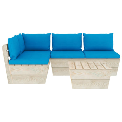 Set Divani da Giardino su Pallet 5 pz con Cuscini Legno Abete - homemem39