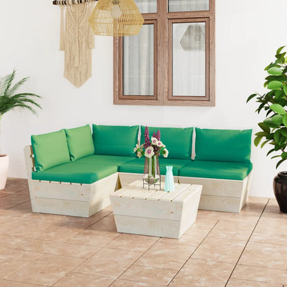 Set Divani da Giardino su Pallet 5 pz con Cuscini Legno Abete - homemem39