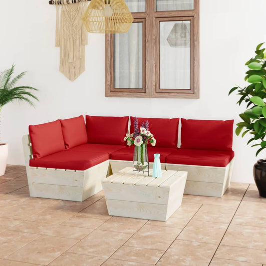 Set Divani da Giardino su Pallet 5 pz con Cuscini Legno Abete - homemem39