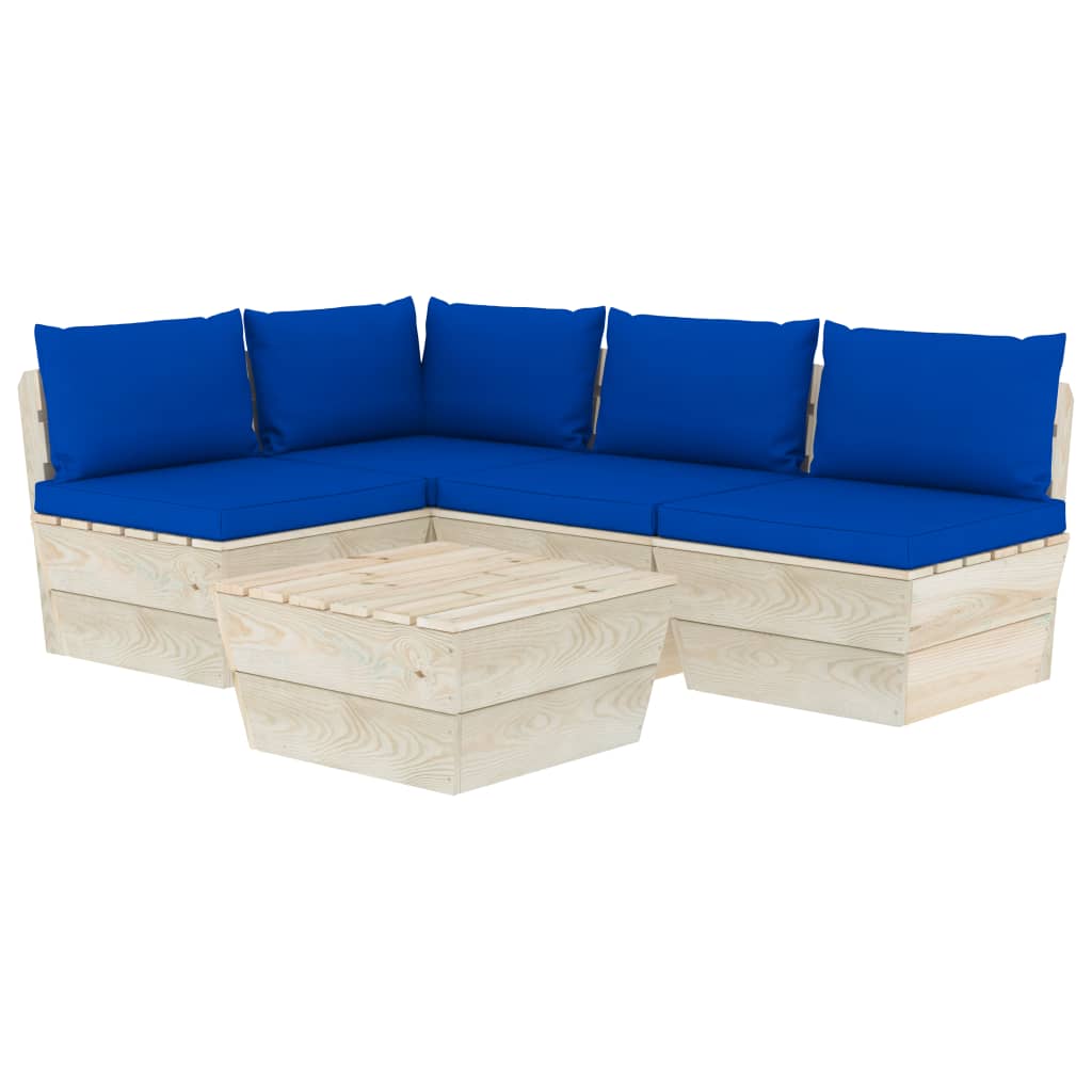 Set Divani da Giardino su Pallet 5 pz con Cuscini Legno Abete - homemem39