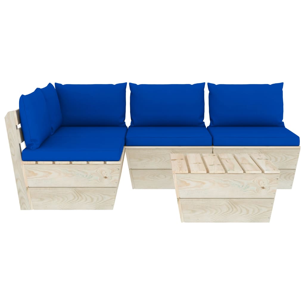 Set Divani da Giardino su Pallet 5 pz con Cuscini Legno Abete - homemem39