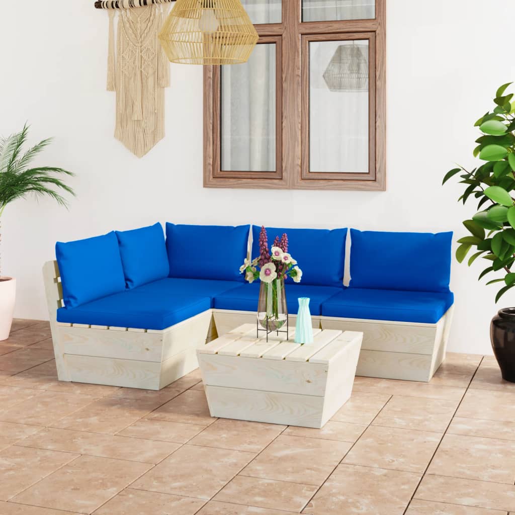 Set Divani da Giardino su Pallet 5 pz con Cuscini Legno Abete - homemem39