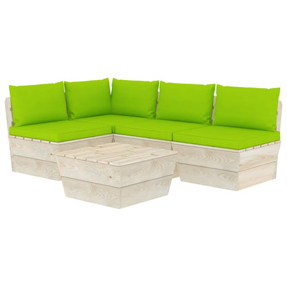 Set Divani da Giardino su Pallet 5 pz con Cuscini Legno Abete - homemem39