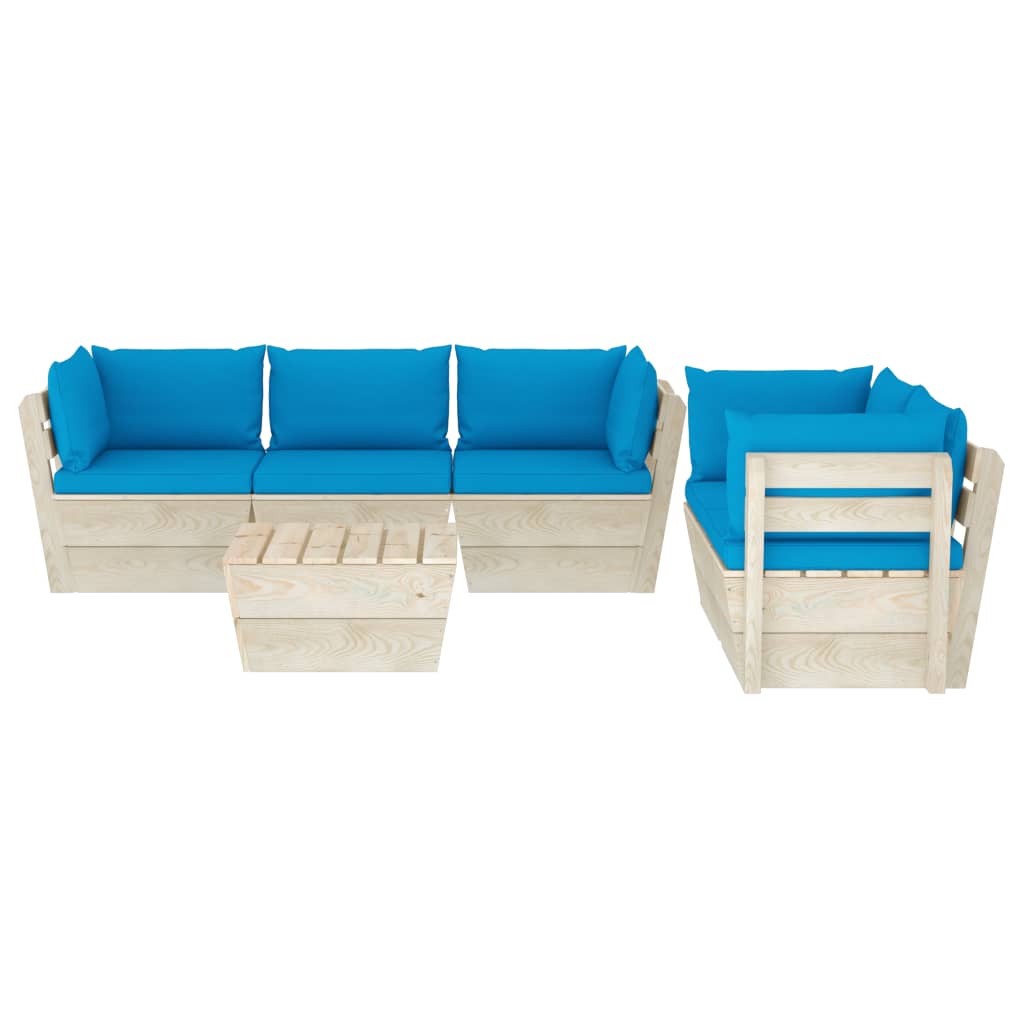 Set Divani da Giardino su Pallet 6 pz con Cuscini Legno Abete - homemem39