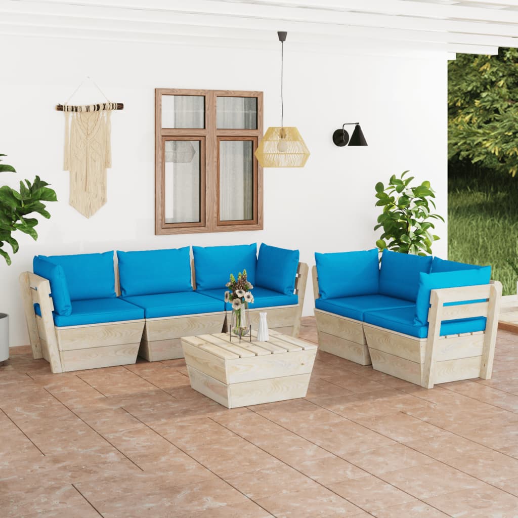 Set Divani da Giardino su Pallet 6 pz con Cuscini Legno Abete - homemem39