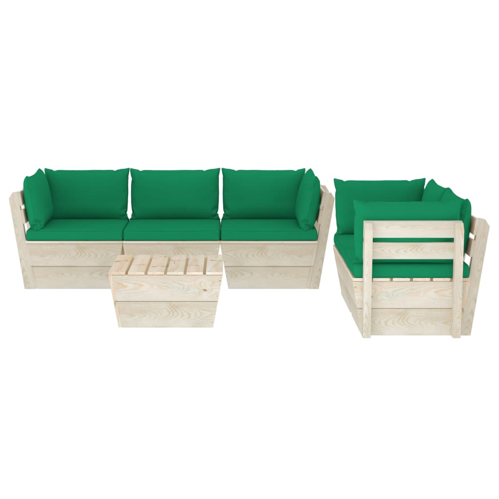 Set Divani da Giardino su Pallet 6 pz con Cuscini Legno Abete - homemem39