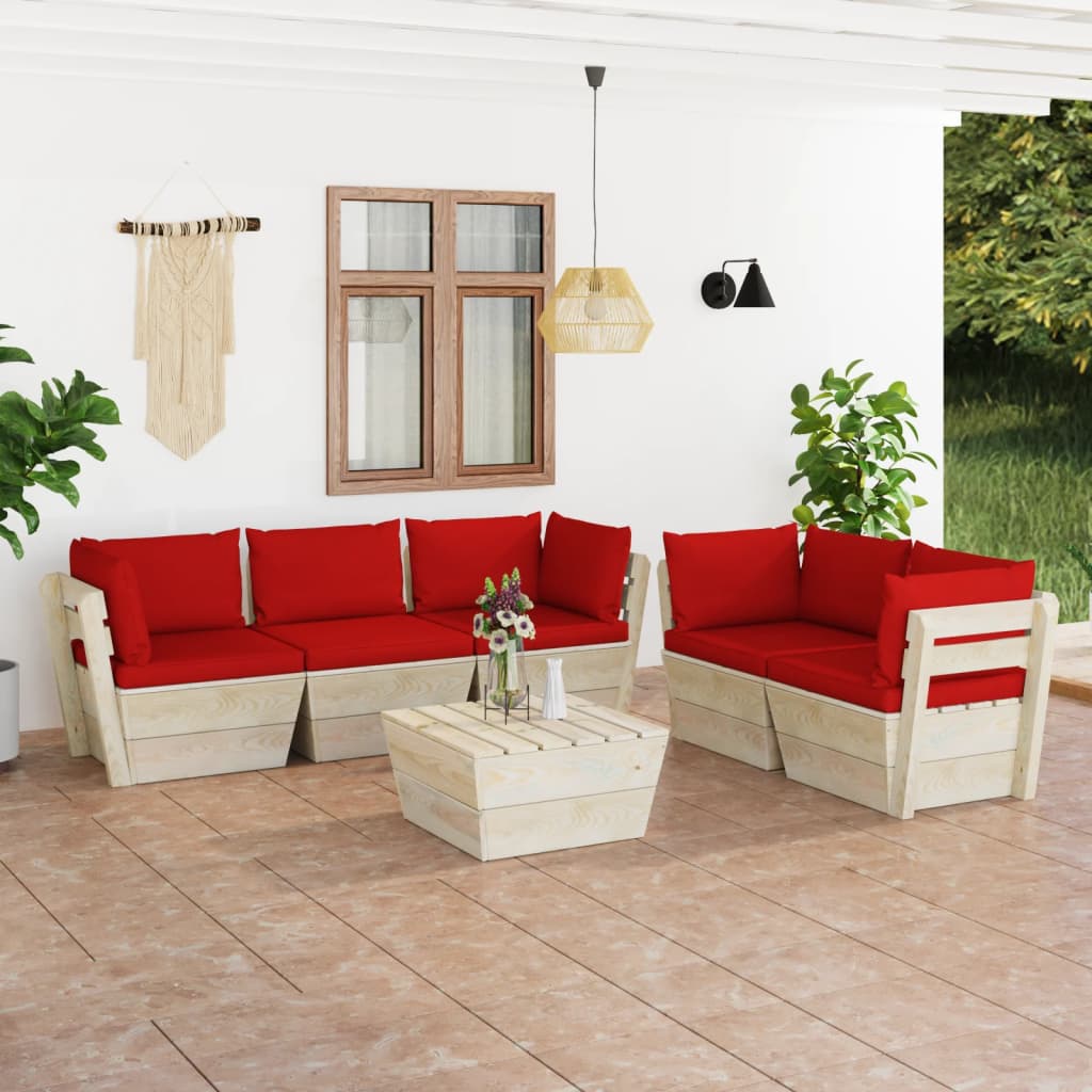 Set Divani da Giardino su Pallet 6 pz con Cuscini Legno Abete - homemem39