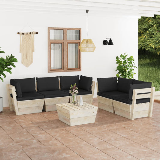 Set Divani da Giardino su Pallet 6 pz con Cuscini Legno Abete - homemem39