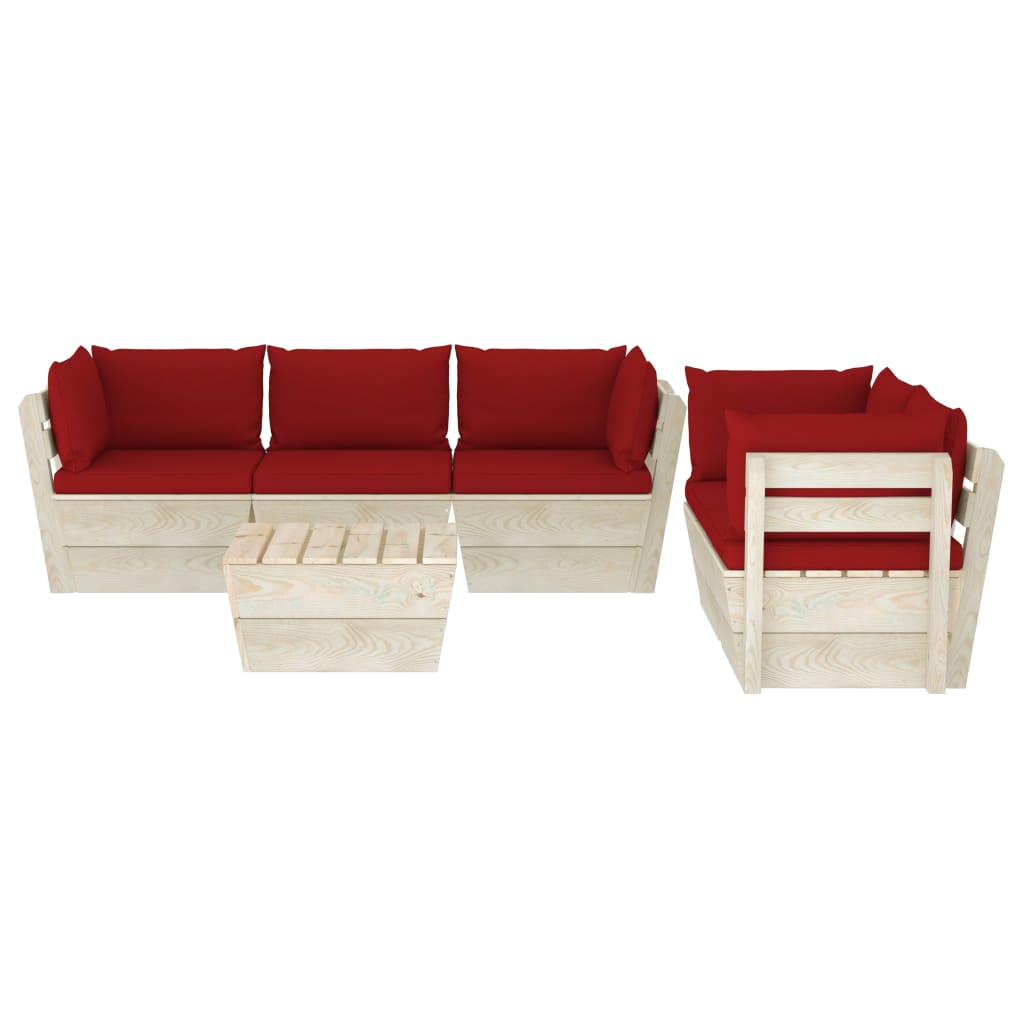 Set Divani da Giardino su Pallet 6 pz con Cuscini Legno Abete - homemem39