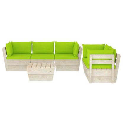 Set Divani da Giardino su Pallet 6 pz con Cuscini Legno Abete - homemem39