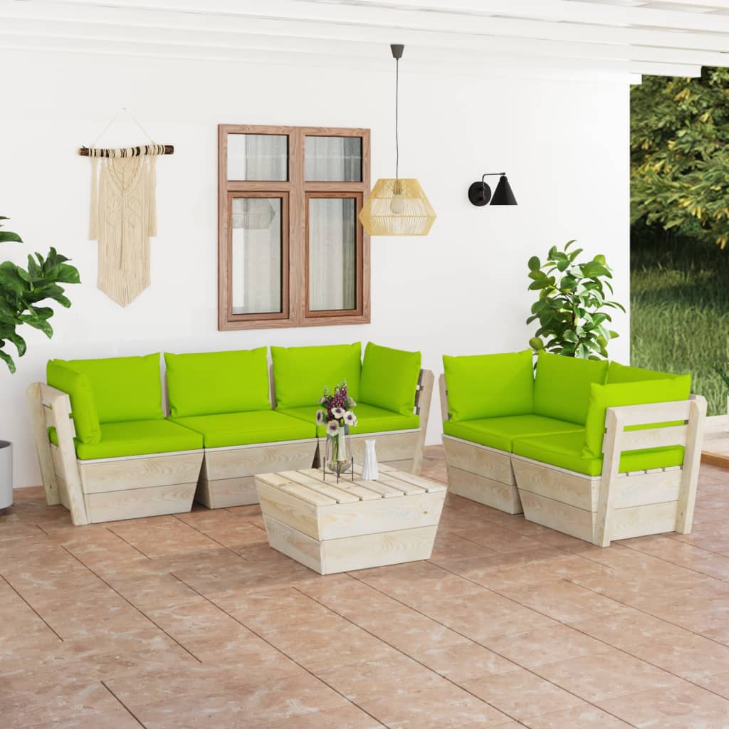 Set Divani da Giardino su Pallet 6 pz con Cuscini Legno Abete - homemem39