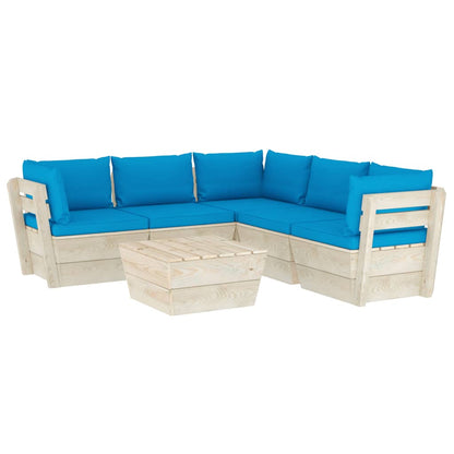 Set Divani da Giardino su Pallet 6 pz con Cuscini Legno Abete - homemem39