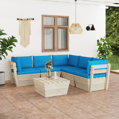 Set Divani da Giardino su Pallet 6 pz con Cuscini Legno Abete - homemem39