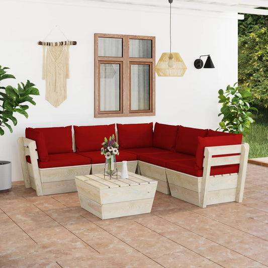 Set Divani da Giardino su Pallet 6 pz con Cuscini Legno Abete - homemem39