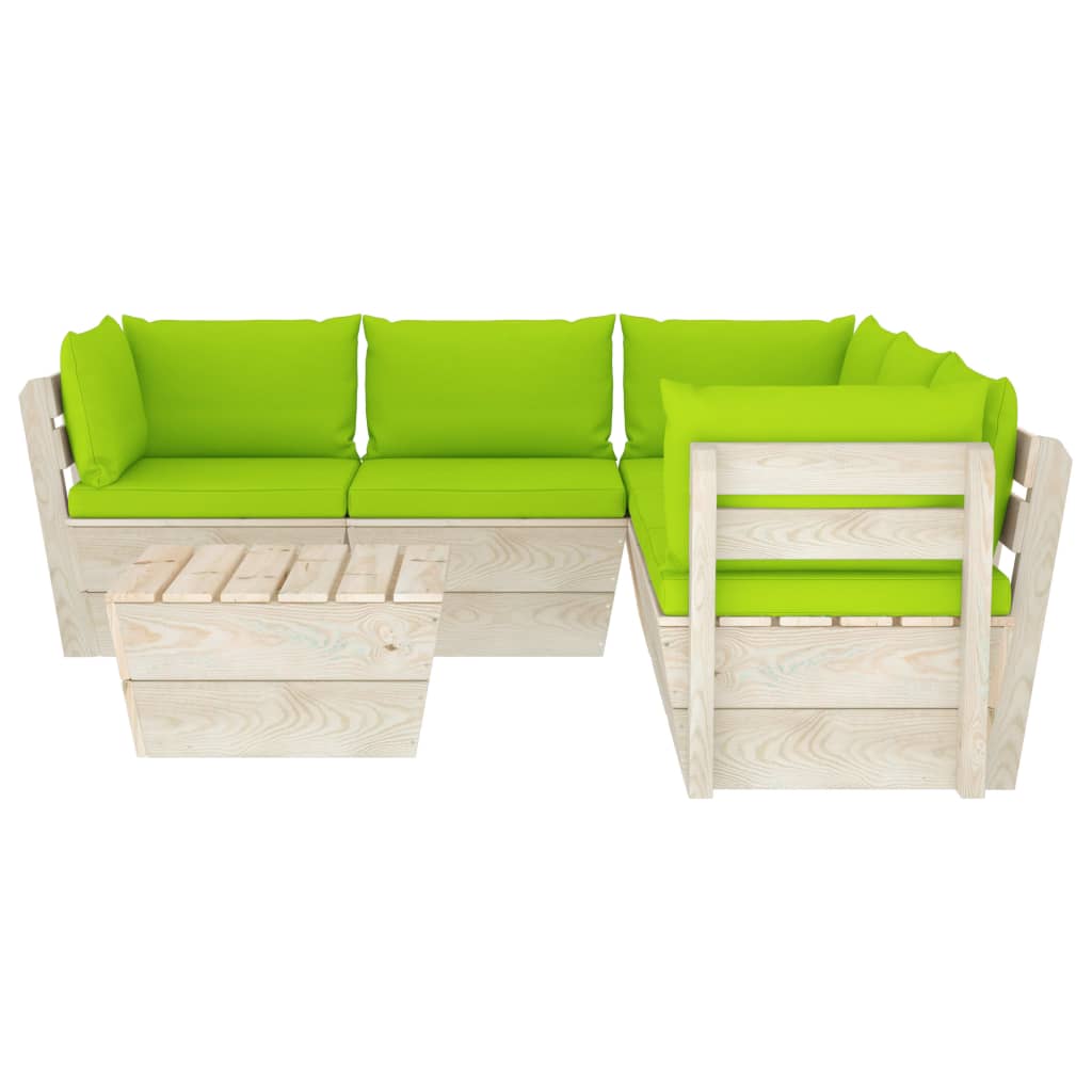 Set Divani da Giardino su Pallet 6 pz con Cuscini Legno Abete - homemem39