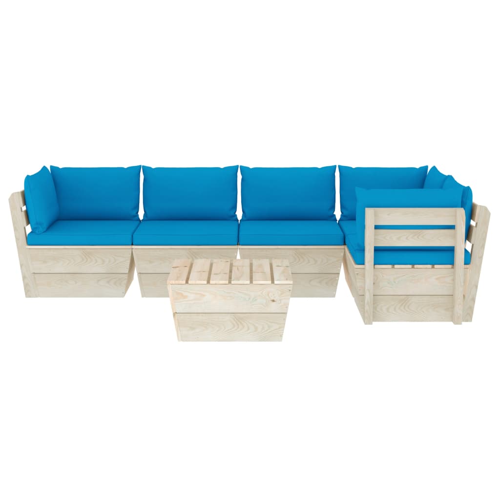 Set Divani da Giardino su Pallet 6 pz con Cuscini Legno Abete - homemem39