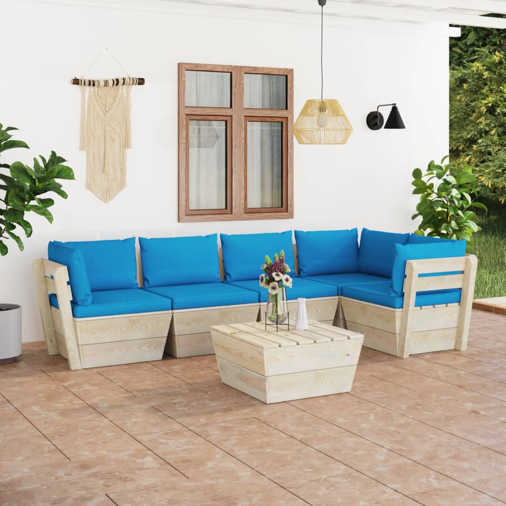 Set Divani da Giardino su Pallet 6 pz con Cuscini Legno Abete - homemem39