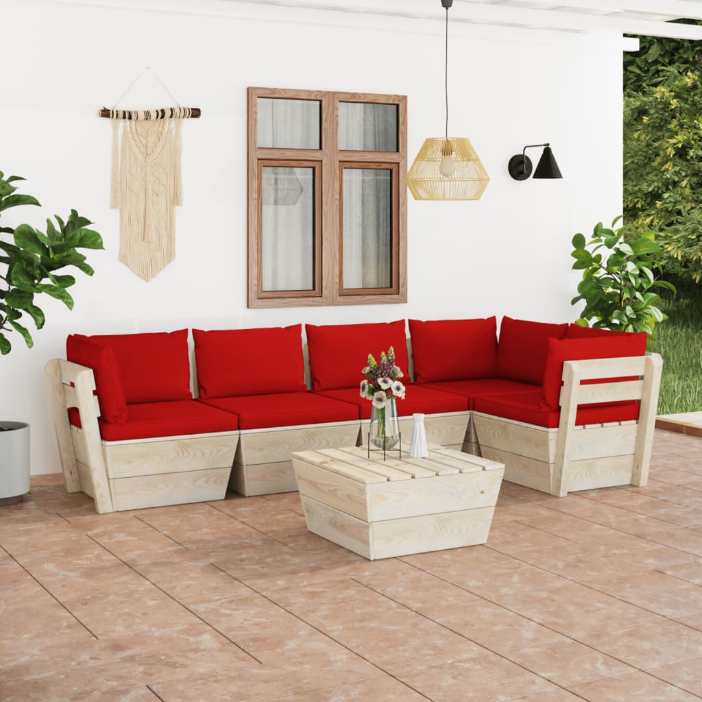 Set Divani da Giardino su Pallet 6 pz con Cuscini Legno Abete - homemem39