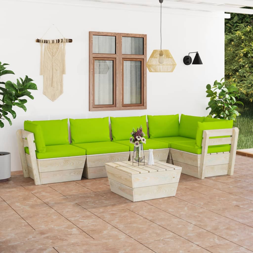 Set Divani da Giardino su Pallet 6 pz con Cuscini Legno Abete - homemem39