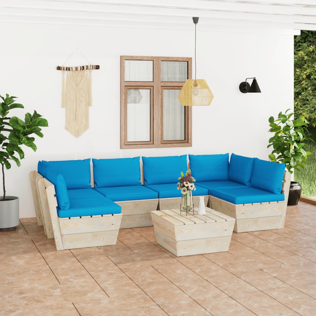 Set Divani da Giardino su Pallet 7 pz con Cuscini Legno Abete - homemem39