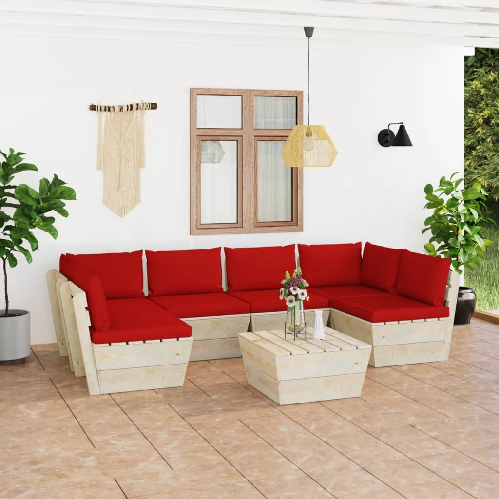 Set Divani da Giardino su Pallet 7 pz con Cuscini Legno Abete - homemem39