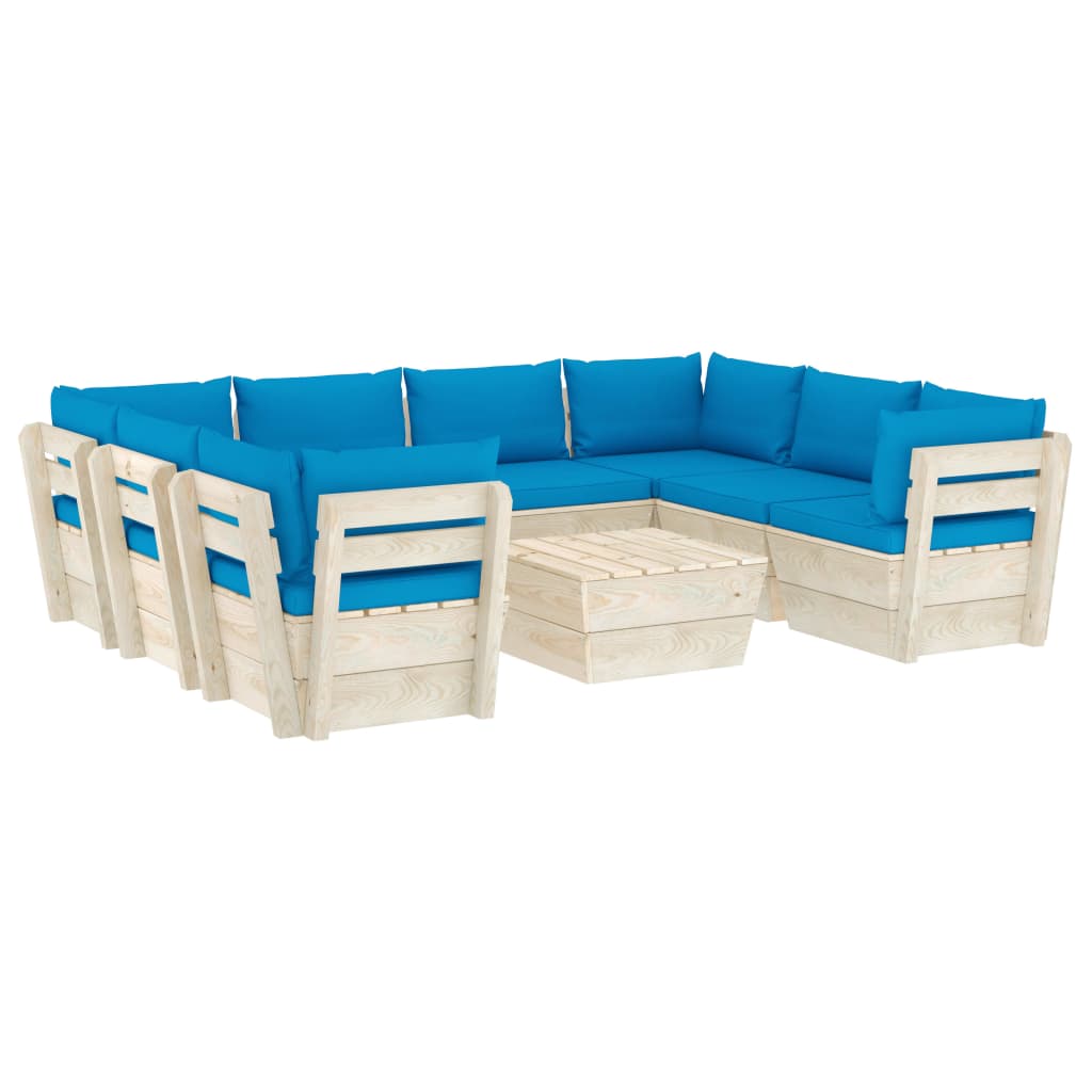 Set Divani da Giardino su Pallet 9 pz con Cuscini Legno Abete - homemem39