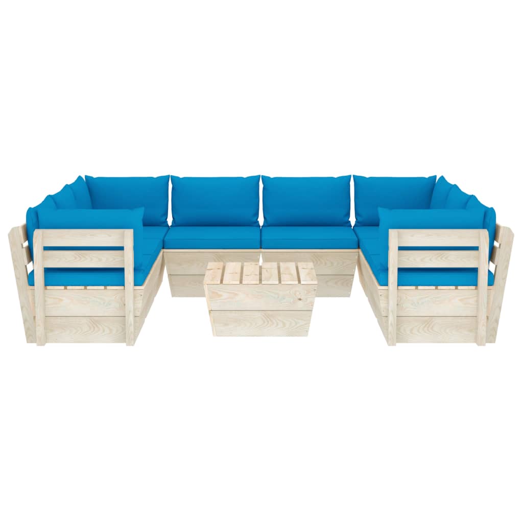 Set Divani da Giardino su Pallet 9 pz con Cuscini Legno Abete - homemem39