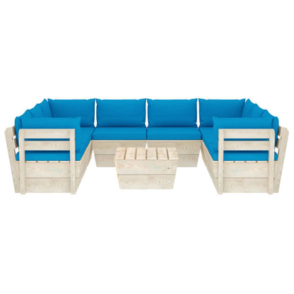 Set Divani da Giardino su Pallet 9 pz con Cuscini Legno Abete - homemem39