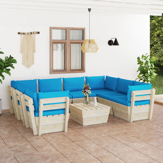 Set Divani da Giardino su Pallet 9 pz con Cuscini Legno Abete - homemem39