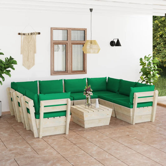 Set Divani da Giardino su Pallet 9 pz con Cuscini Legno Abete - homemem39