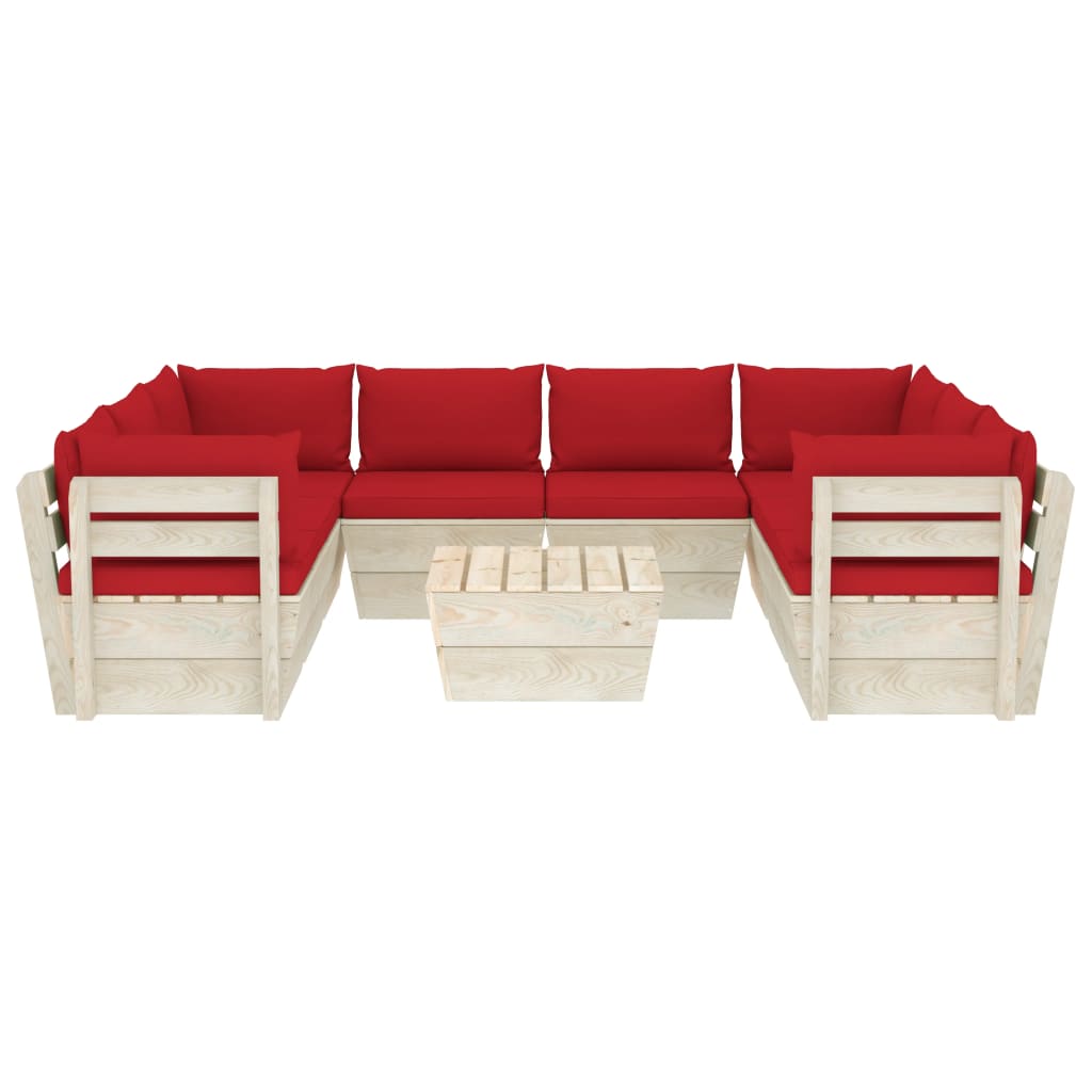 Set Divani da Giardino su Pallet 9 pz con Cuscini Legno Abete - homemem39