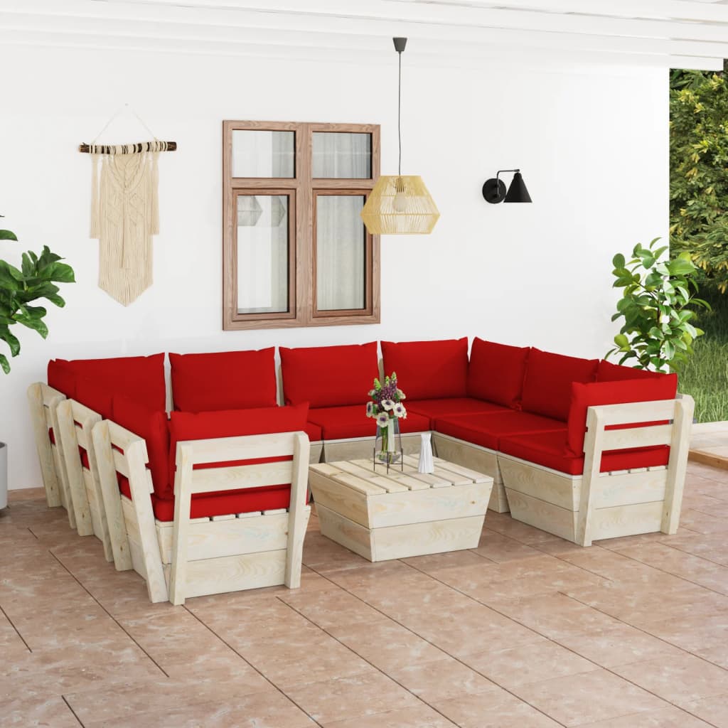 Set Divani da Giardino su Pallet 9 pz con Cuscini Legno Abete - homemem39