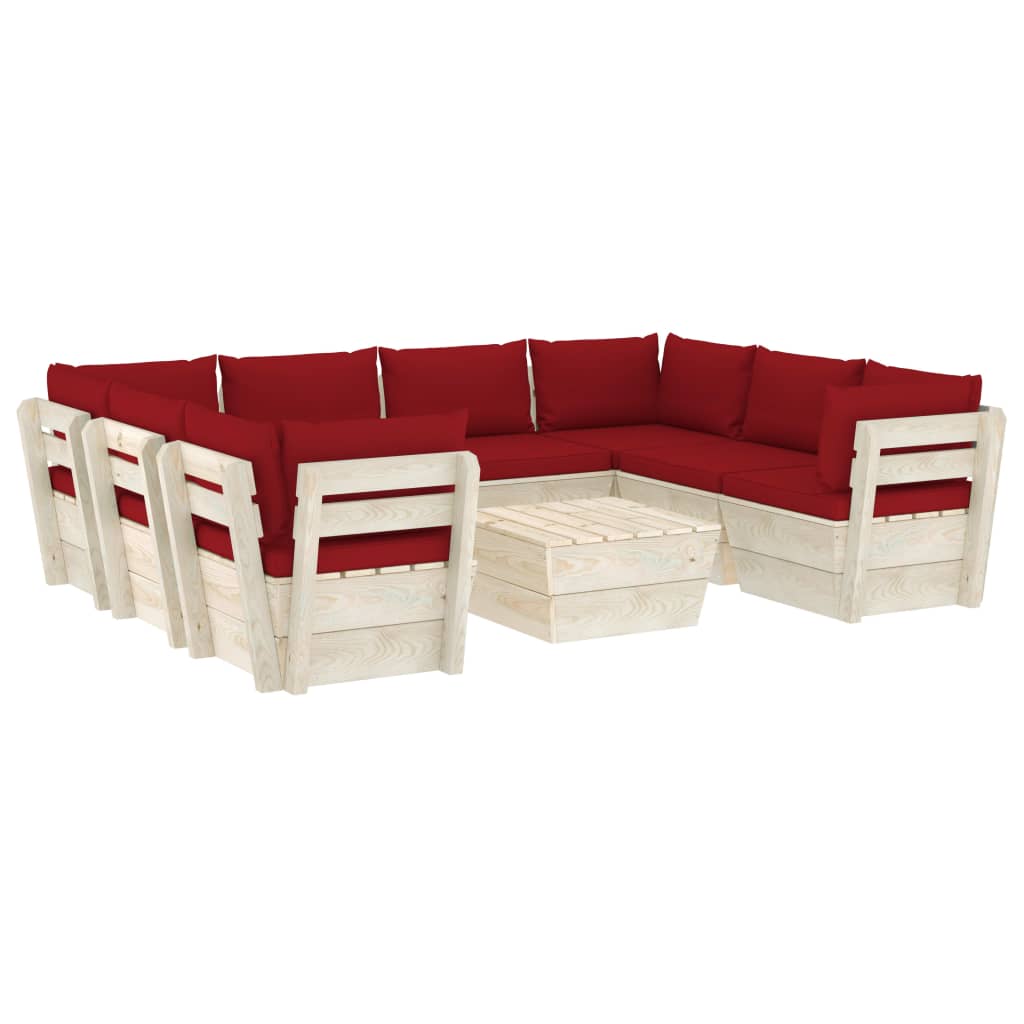 Set Divani da Giardino su Pallet 9 pz con Cuscini Legno Abete - homemem39