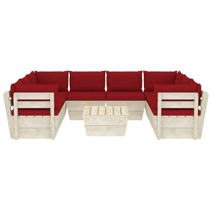 Set Divani da Giardino su Pallet 9 pz con Cuscini Legno Abete - homemem39