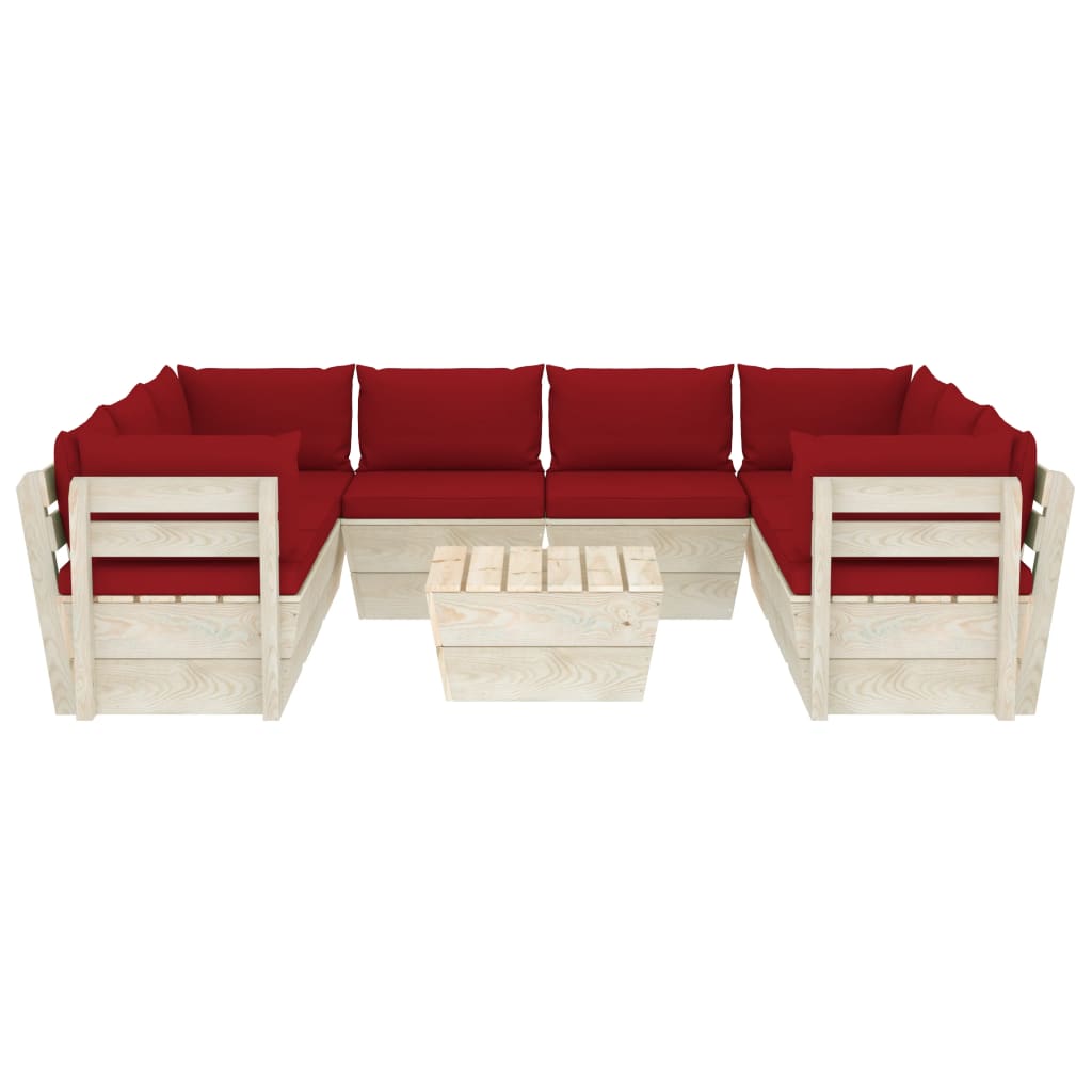 Set Divani da Giardino su Pallet 9 pz con Cuscini Legno Abete - homemem39