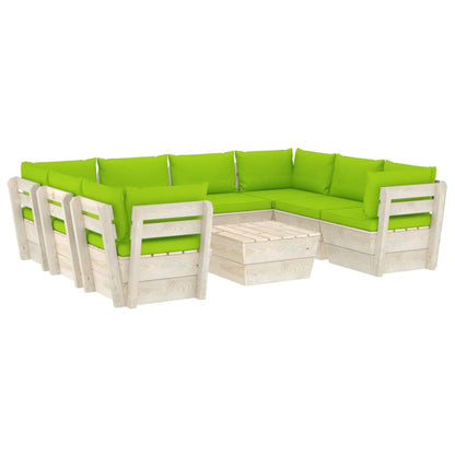 Set Divani da Giardino su Pallet 9 pz con Cuscini Legno Abete - homemem39