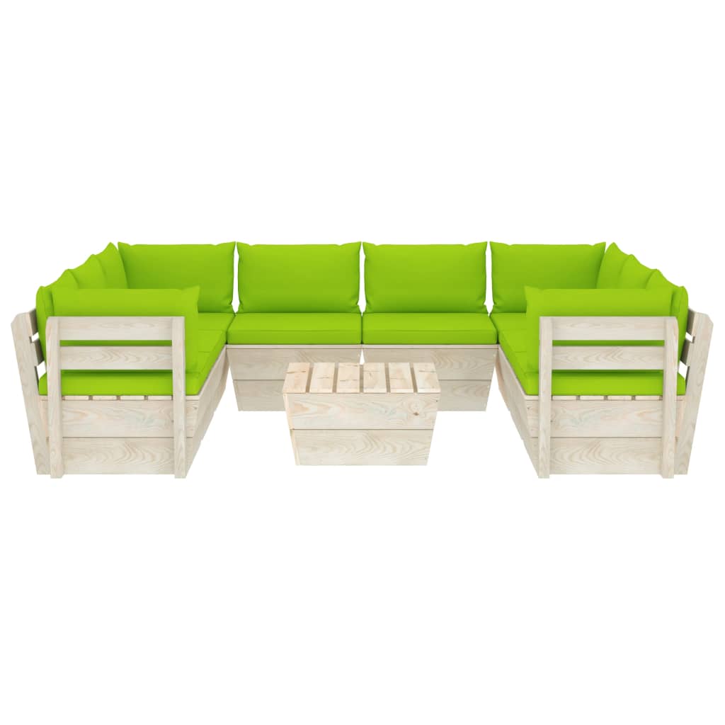 Set Divani da Giardino su Pallet 9 pz con Cuscini Legno Abete - homemem39