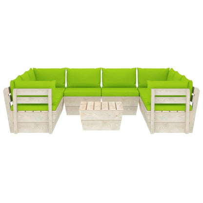 Set Divani da Giardino su Pallet 9 pz con Cuscini Legno Abete - homemem39