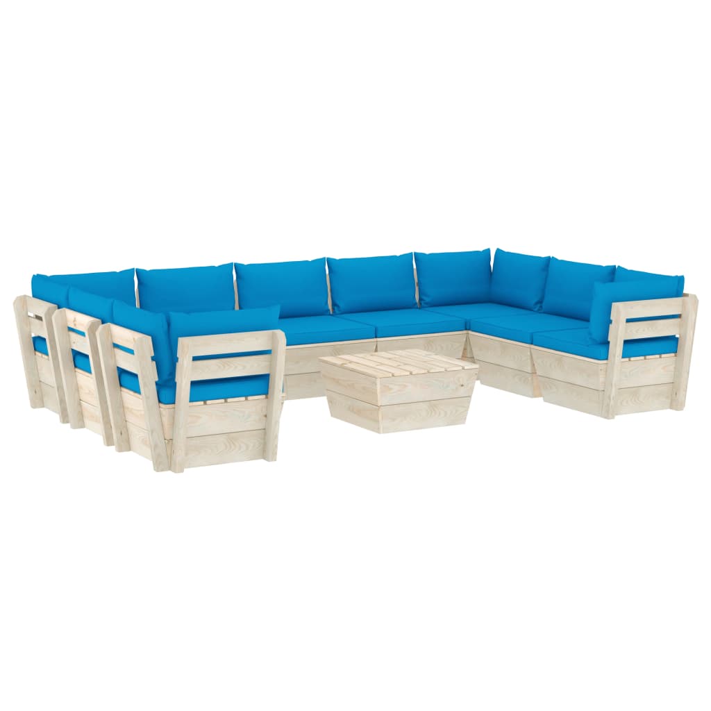 Set Divani da Giardino su Pallet 10 pz con Cuscini Legno Abete - homemem39