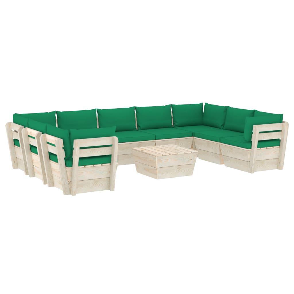 Set Divani da Giardino su Pallet 10 pz con Cuscini Legno Abete - homemem39