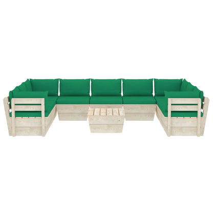 Set Divani da Giardino su Pallet 10 pz con Cuscini Legno Abete - homemem39