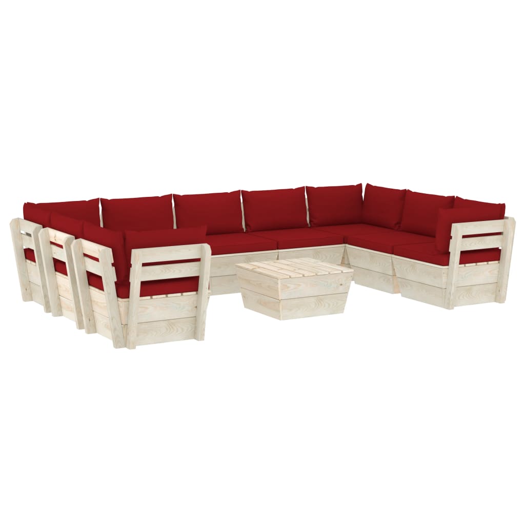 Set Divani da Giardino su Pallet 10 pz con Cuscini Legno Abete - homemem39