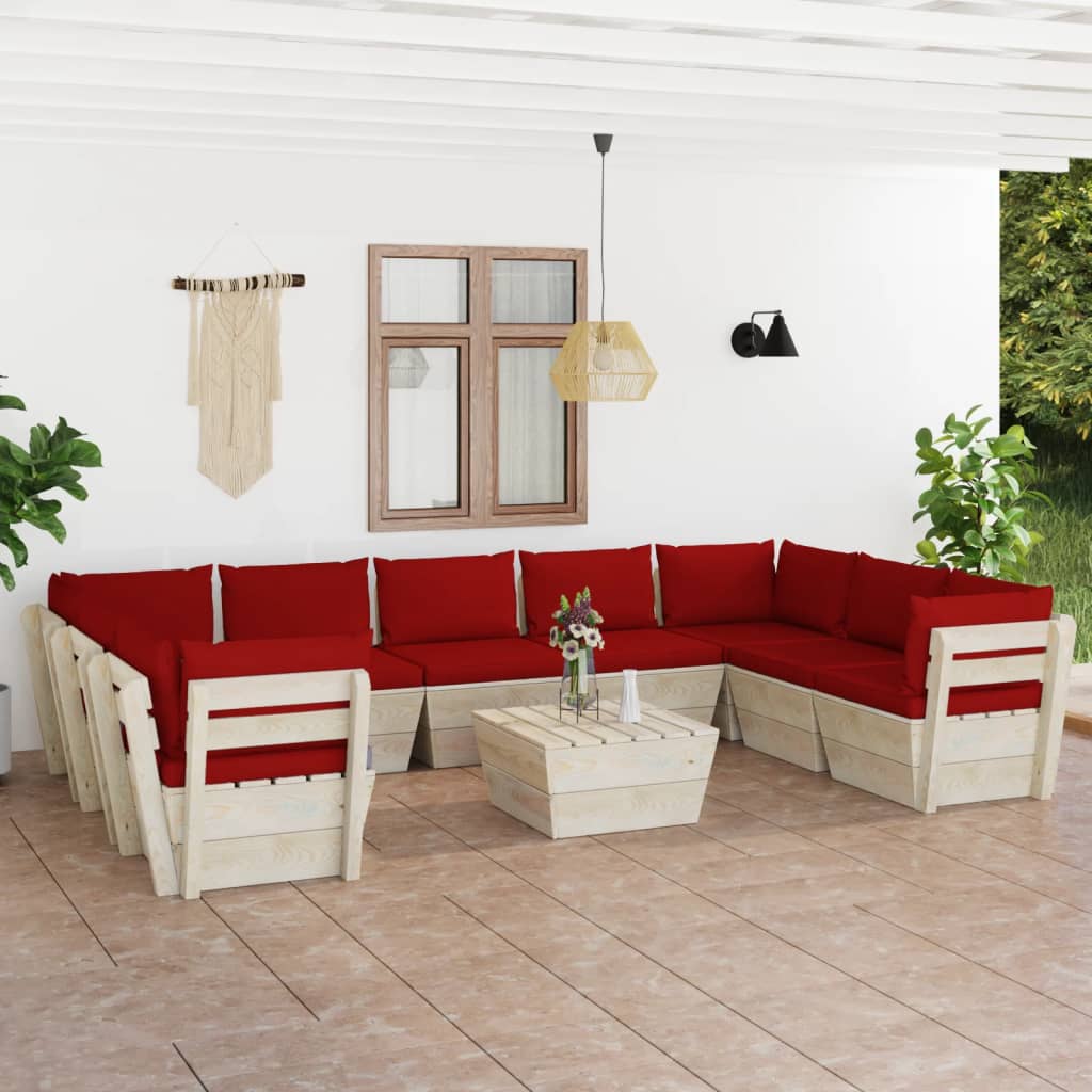 Set Divani da Giardino su Pallet 10 pz con Cuscini Legno Abete - homemem39