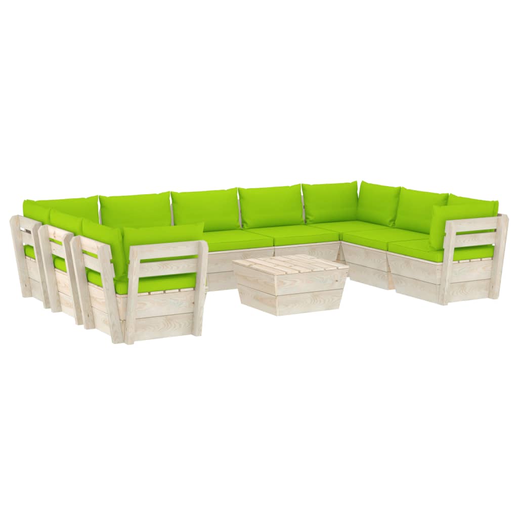 Set Divani da Giardino su Pallet 10 pz con Cuscini Legno Abete - homemem39