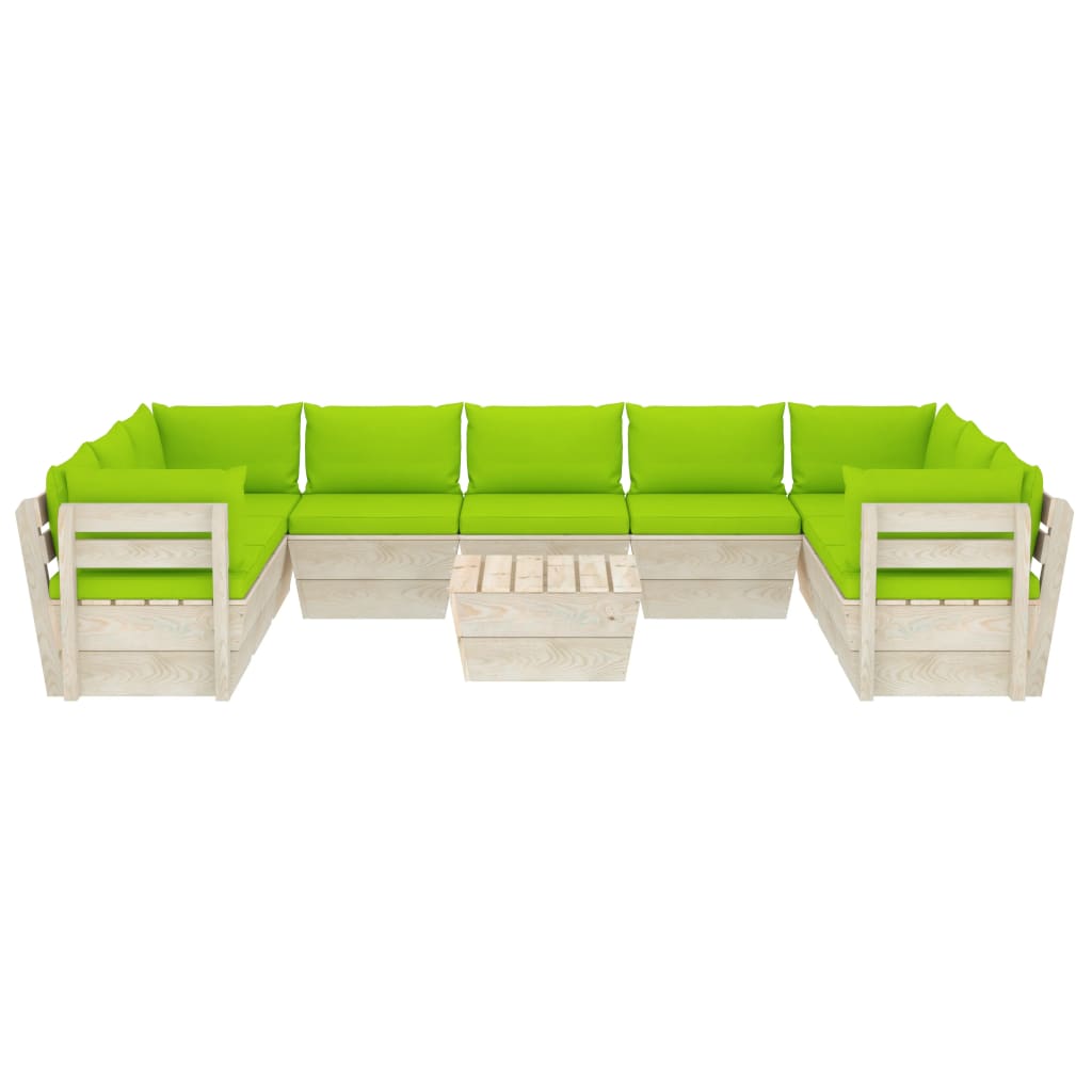 Set Divani da Giardino su Pallet 10 pz con Cuscini Legno Abete - homemem39