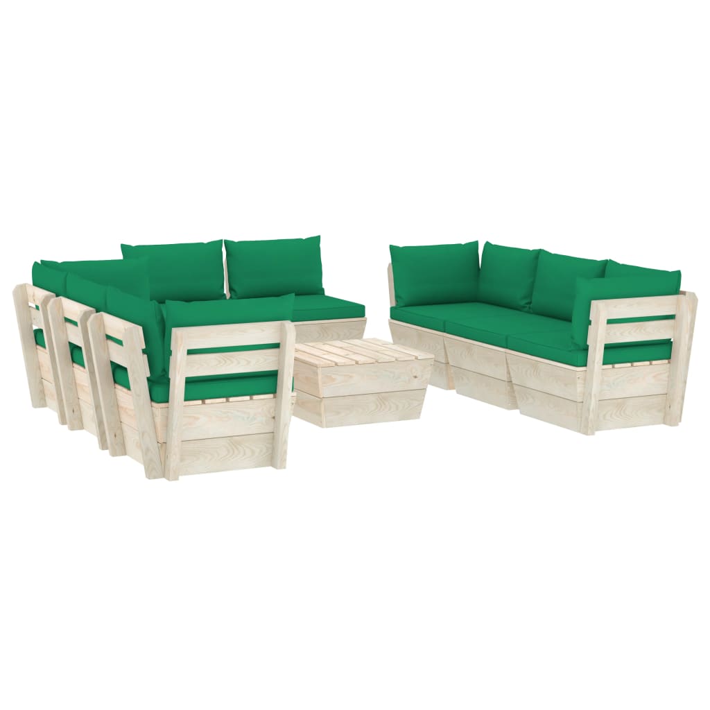 Set Divani da Giardino su Pallet 9 pz con Cuscini Legno Abete - homemem39