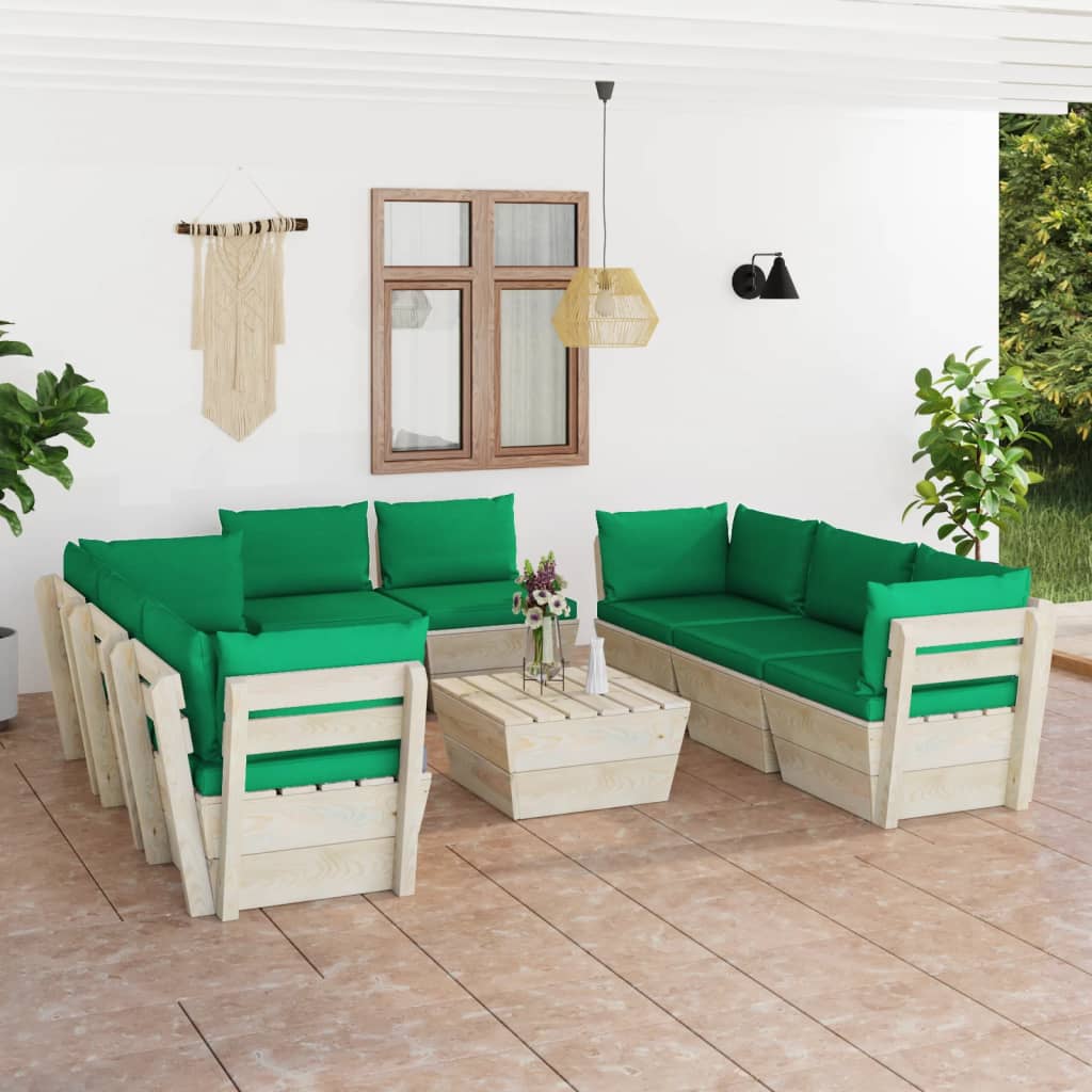 Set Divani da Giardino su Pallet 9 pz con Cuscini Legno Abete - homemem39