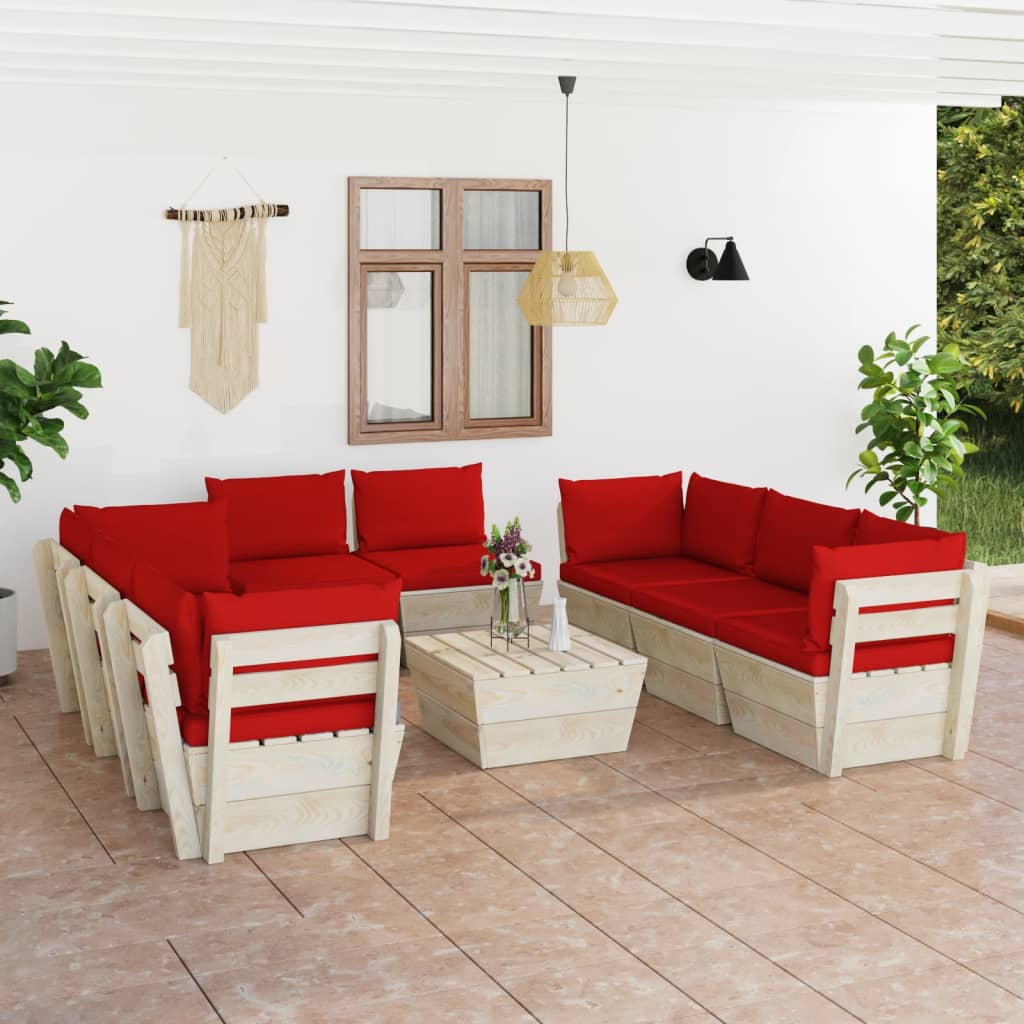 Set Divani da Giardino su Pallet 9 pz con Cuscini Legno Abete - homemem39