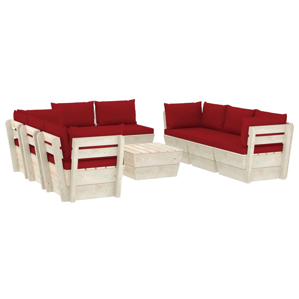 Set Divani da Giardino su Pallet 9 pz con Cuscini Legno Abete - homemem39